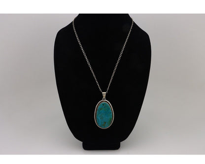 Navajo Necklace 925 Silver Natural Whole Slab Turquoise Signed Pictograph C.80's