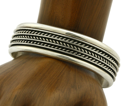 Navajo Bracelet .925 Silver SOLID Handmade Signed Artist Tom Hawk Circa 1980's