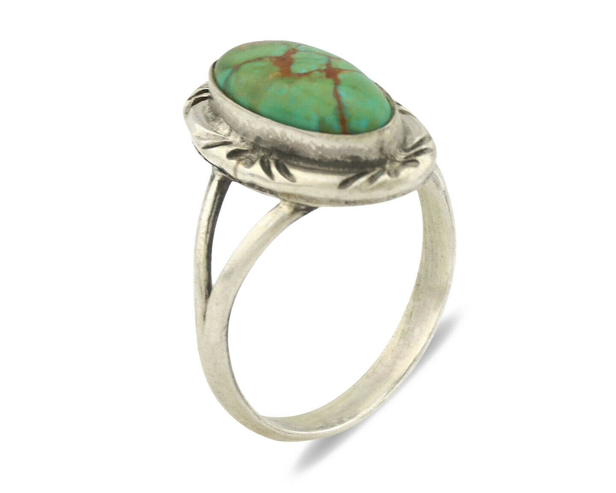 Navajo Ring .925 Silver Natural Spiderweb Turquoise Native Artist Signed C.80's