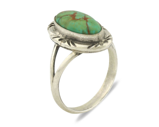 Navajo Ring .925 Silver Natural Spiderweb Turquoise Native Artist Signed C.80's