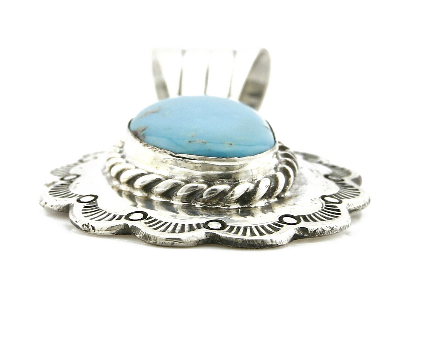Navajo Pendant .925 Silver Kingman Turquoise Signed Artist FT C.80's