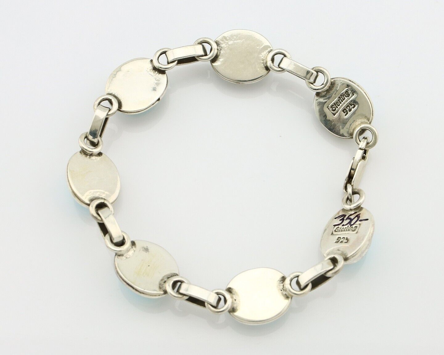 Navajo Link Bracelet .925 Silver Blue Turquoise Native American Artist C.80's
