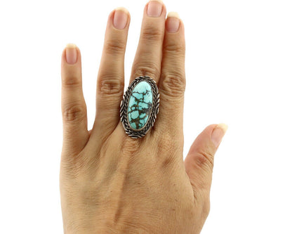 Navajo Ring 925 Silver Blue Spiderweb Artist Signed Billy Eagle C.80s