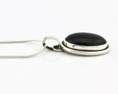 Navajo Onyx Necklace .925 Silver Artist Signed Native American C.80's