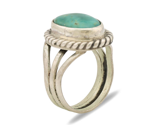 Navajo Ring .925 Silver Natural Kingman Turquoise Native American Artist C.1980s