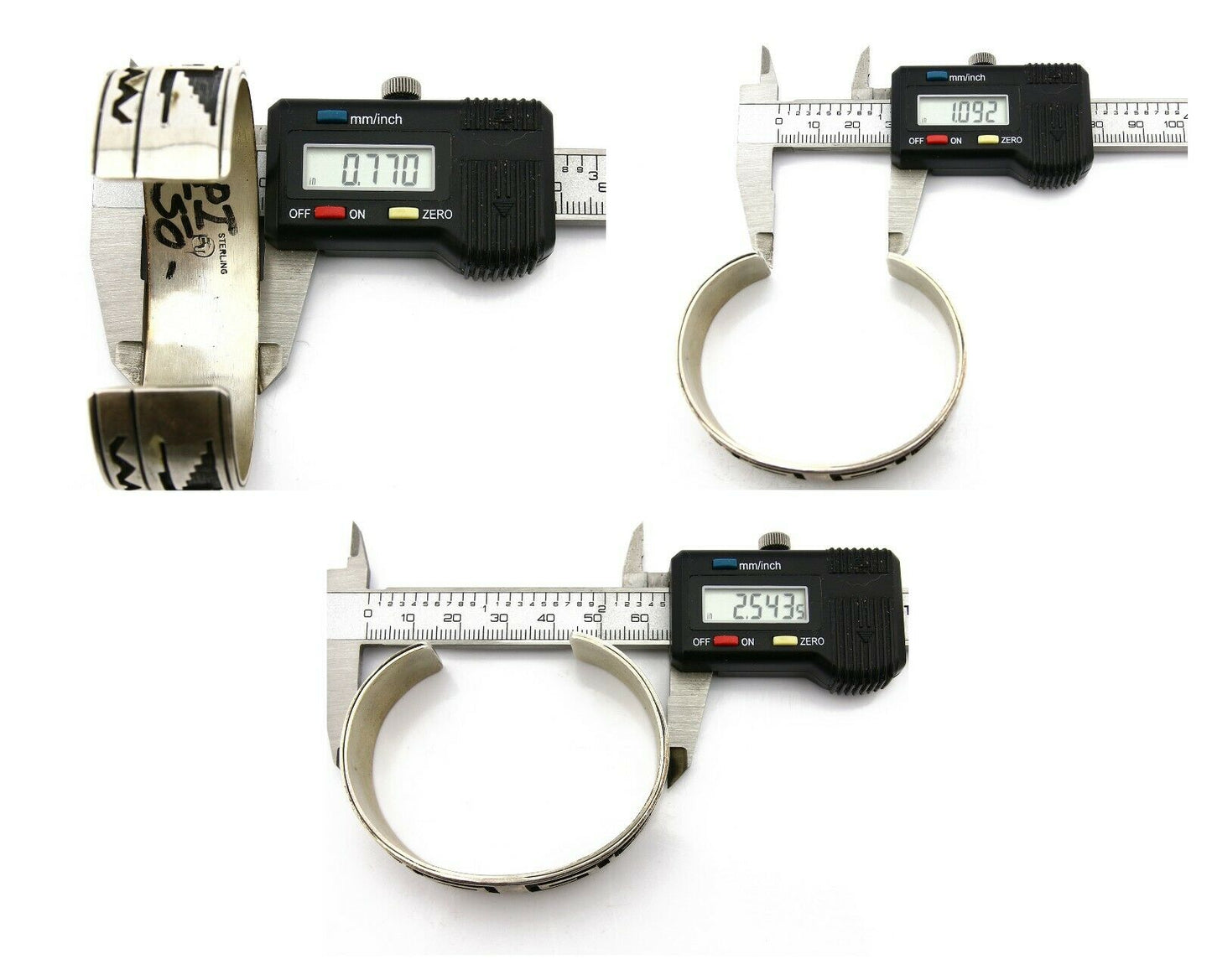 Hopi Bracelet .925 Silver Hand Stamped Overlay Signed RY C.80's