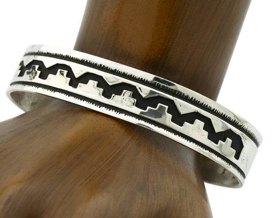Navajo Bracelet .925 Silver Handmade Overlay Style Signed Tommy Billy Cuff C80s