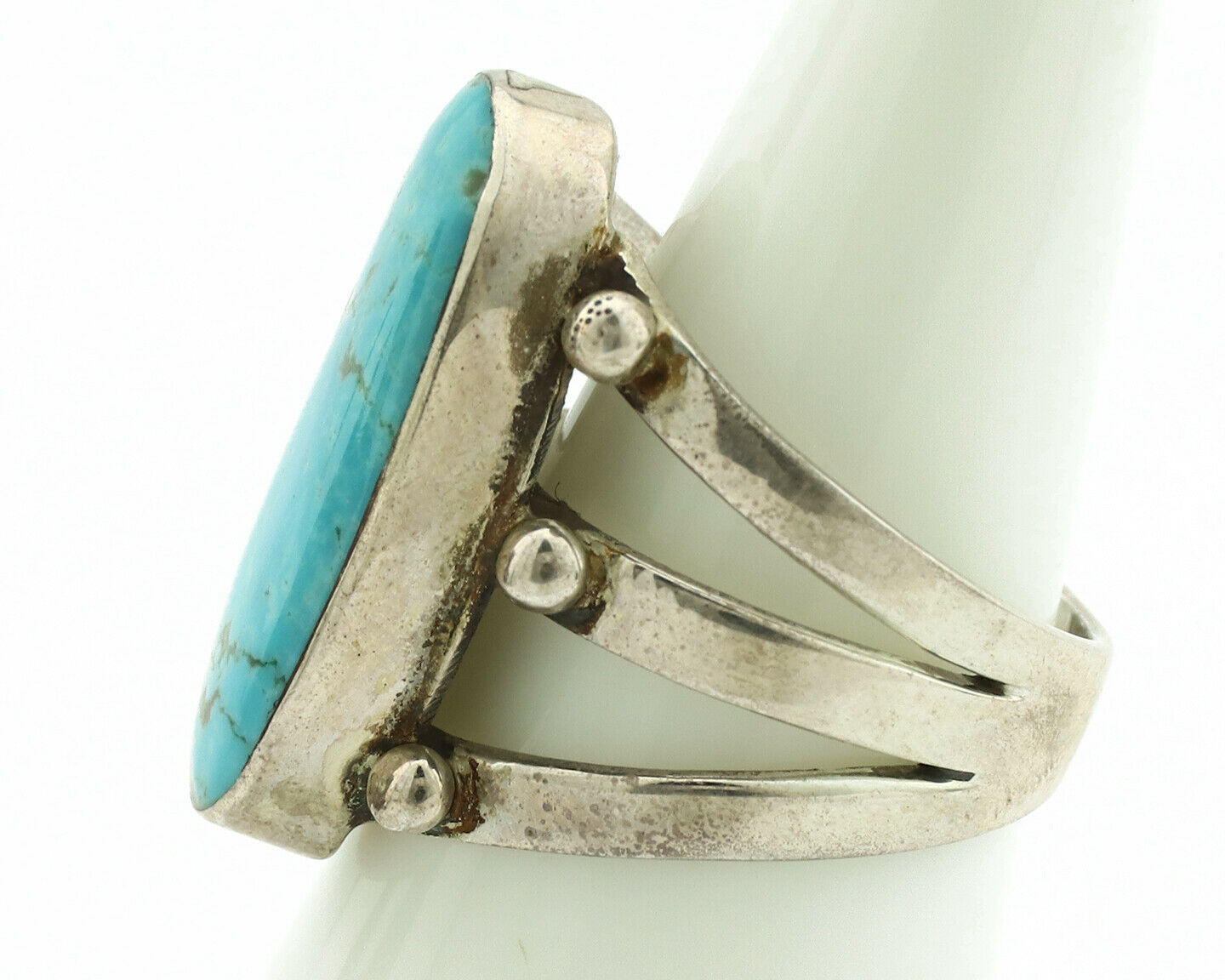 Navajo Ring .925 Silver Blue Turquoise Artist Signed LY C.1980's