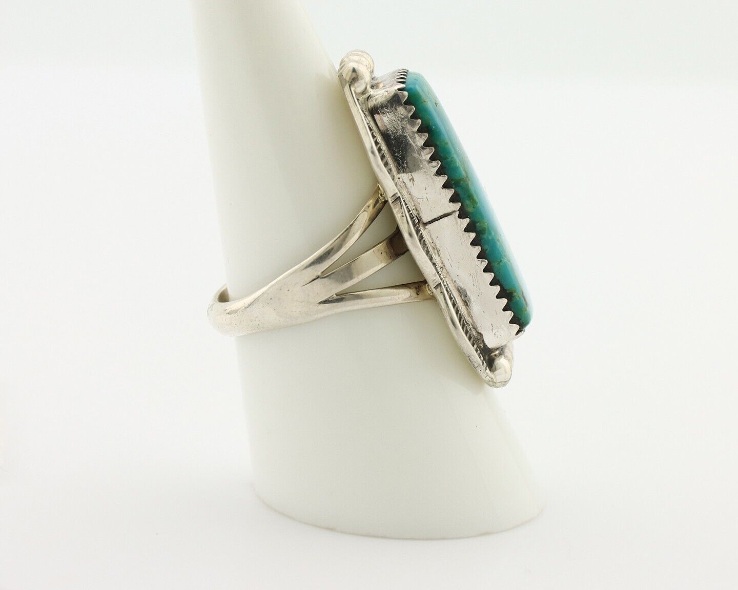 Navajo Ring .925 Silver Blue Gem Turquoise Artist Signed Spencer C.80's
