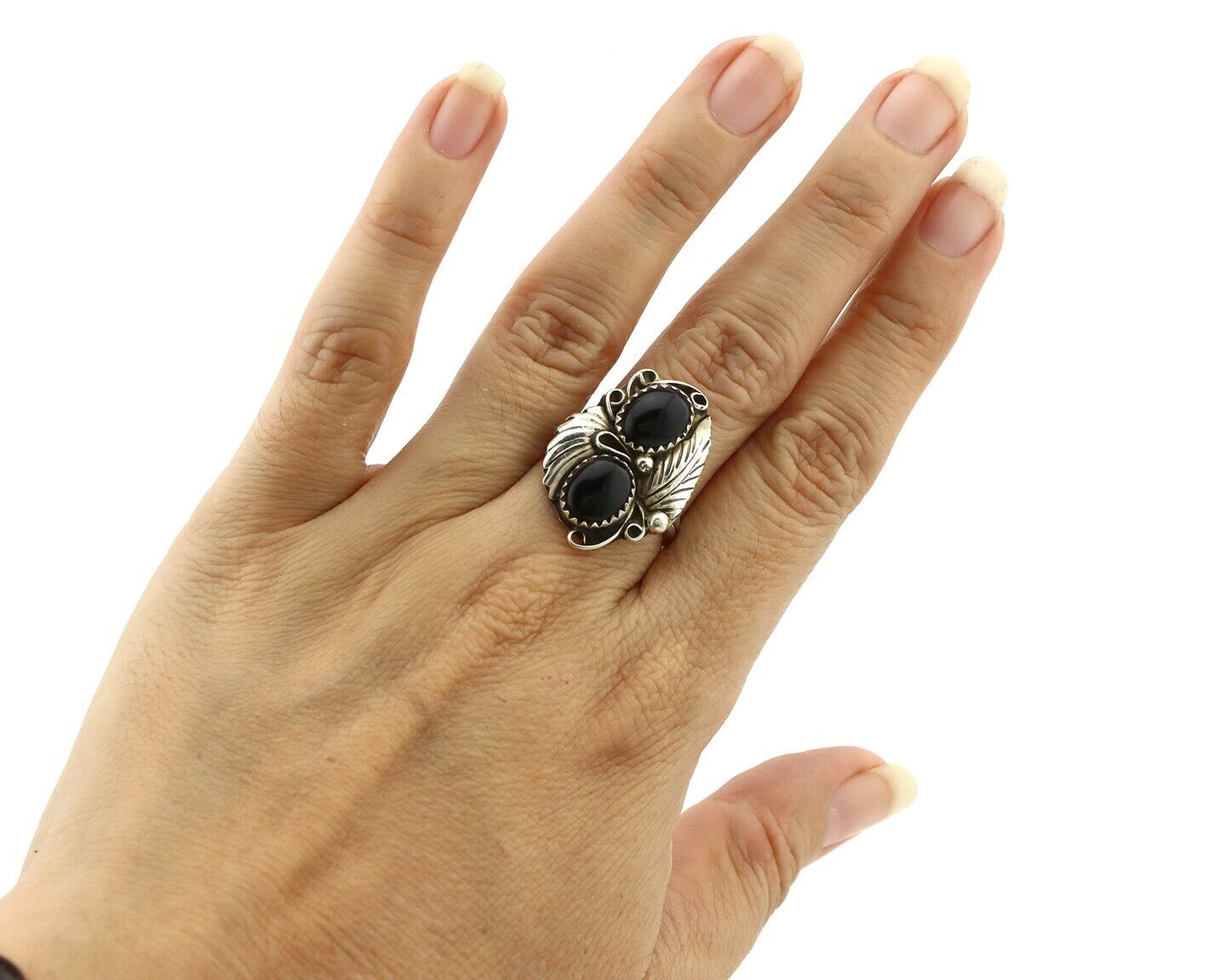 Navajo Ring 925 Silver Natural Mined Onyx Artist Signed T Thomas C.80's