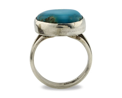 Navajo Shield Ring .925 Silver Kingman Turquoise Native American Artist C.80's