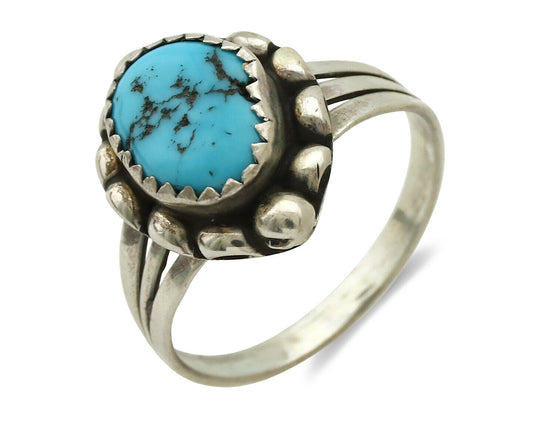 Navajo Ring .925 Silver Sleeping Beauty Turquoise Signed Sylvia Chee C.80's