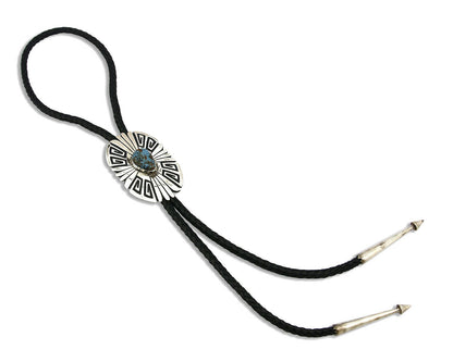 Navajo Turquoise Bolo Tie .925 Silver Bisbee Turquoise Artist Signed T Billy