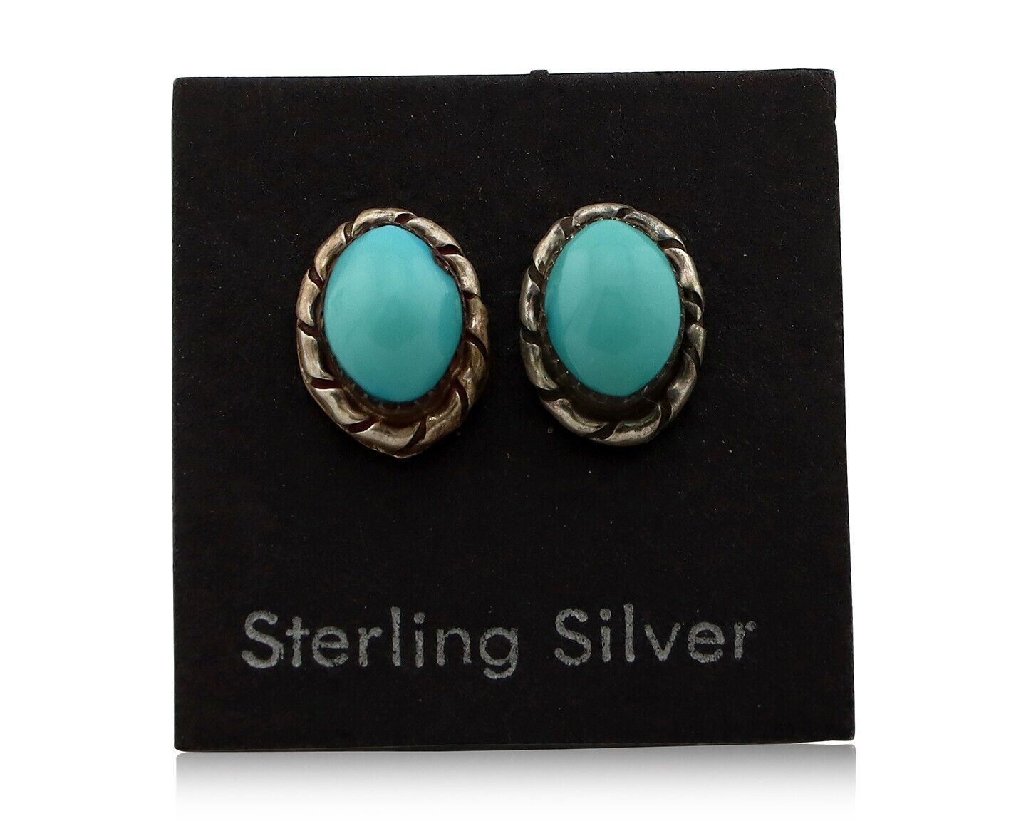 Zuni Earrings 925 Silver Sleeping Beauty Turquoise Native American Artist C.80's