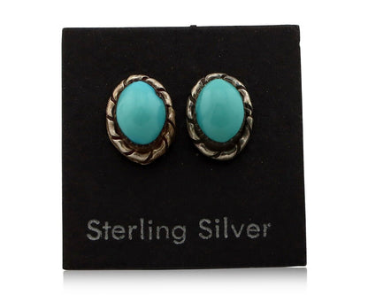 Zuni Earrings 925 Silver Sleeping Beauty Turquoise Native American Artist C.80's