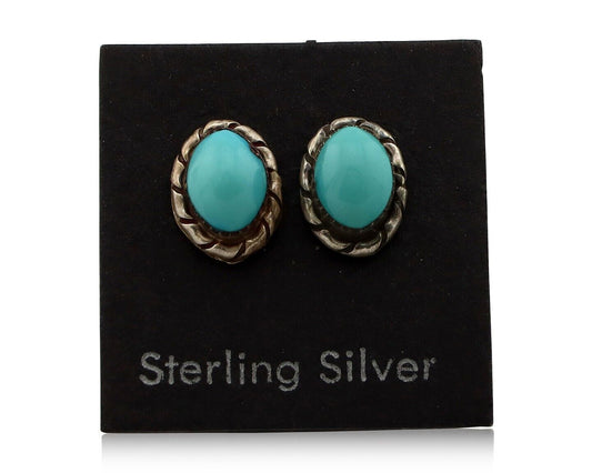 Zuni Earrings 925 Silver Sleeping Beauty Turquoise Native American Artist C.80's