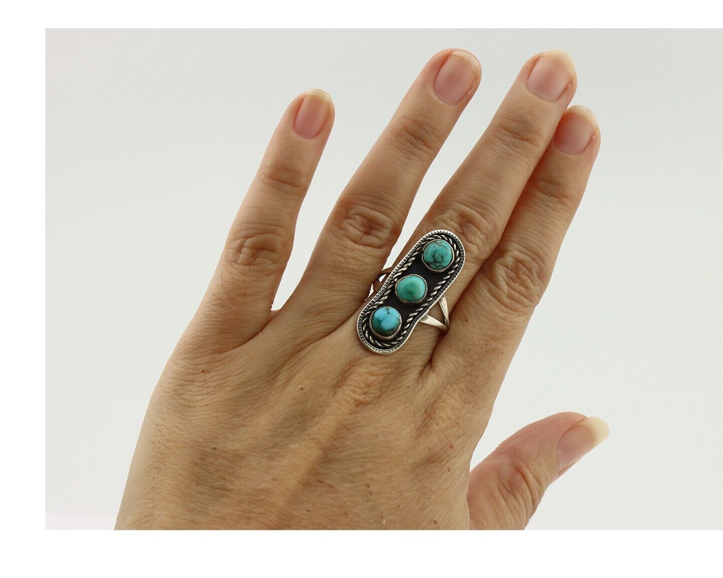 Navajo Ring .925 Silver Natural Blue Turquoise Native American Artist C.80's