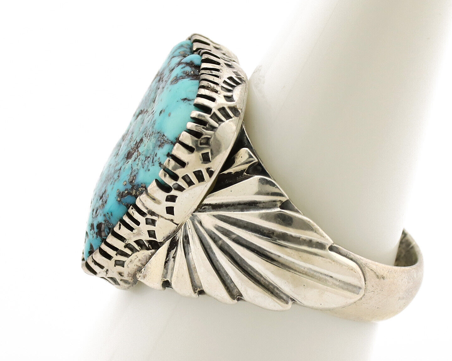 Navajo Ring .925 Silver Sleeping Beauty Turquoise Artist Signed DK C.80's