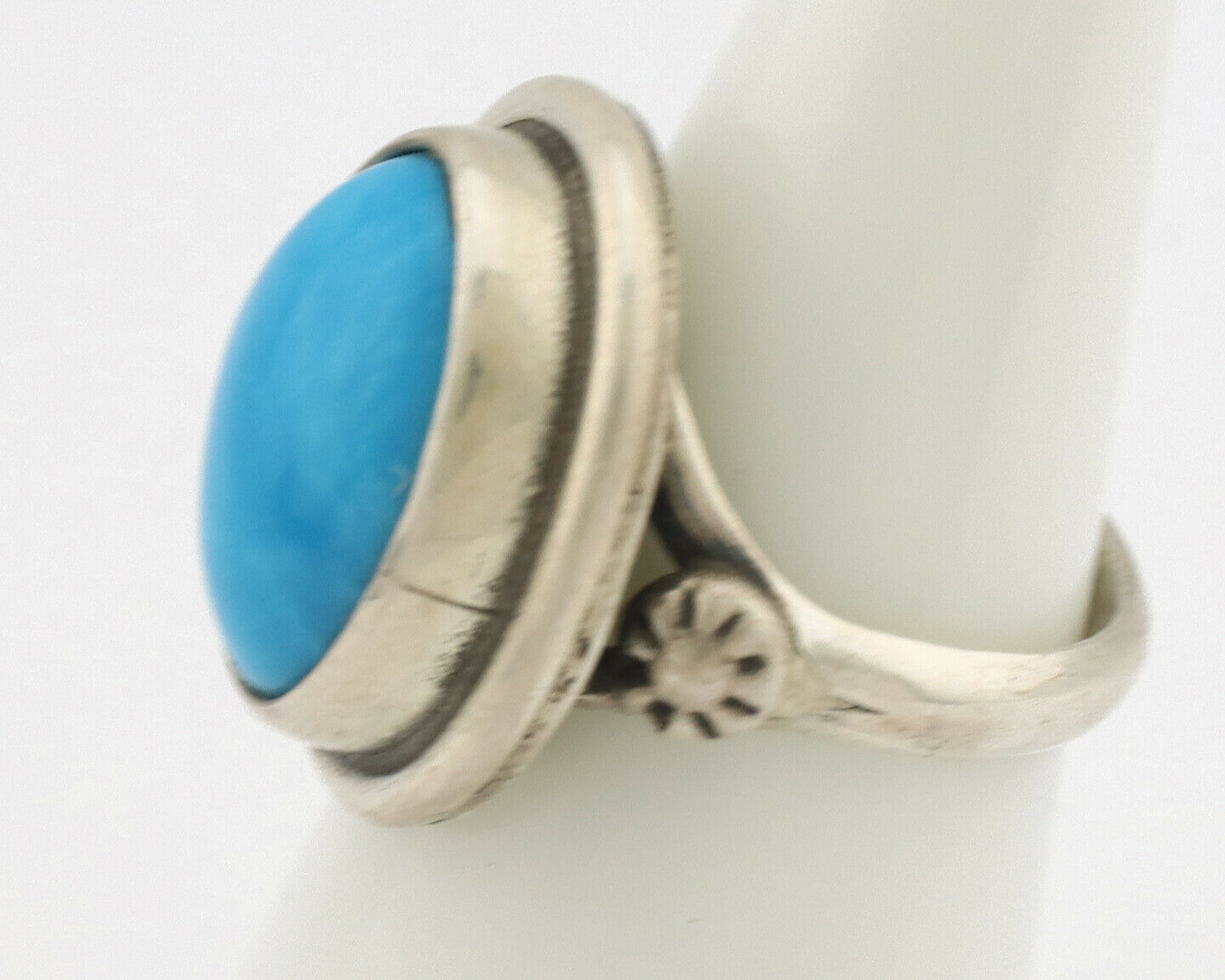 Navajo Ring .925 Silver Natural Blue Turquoise Native American Artist C.1980's