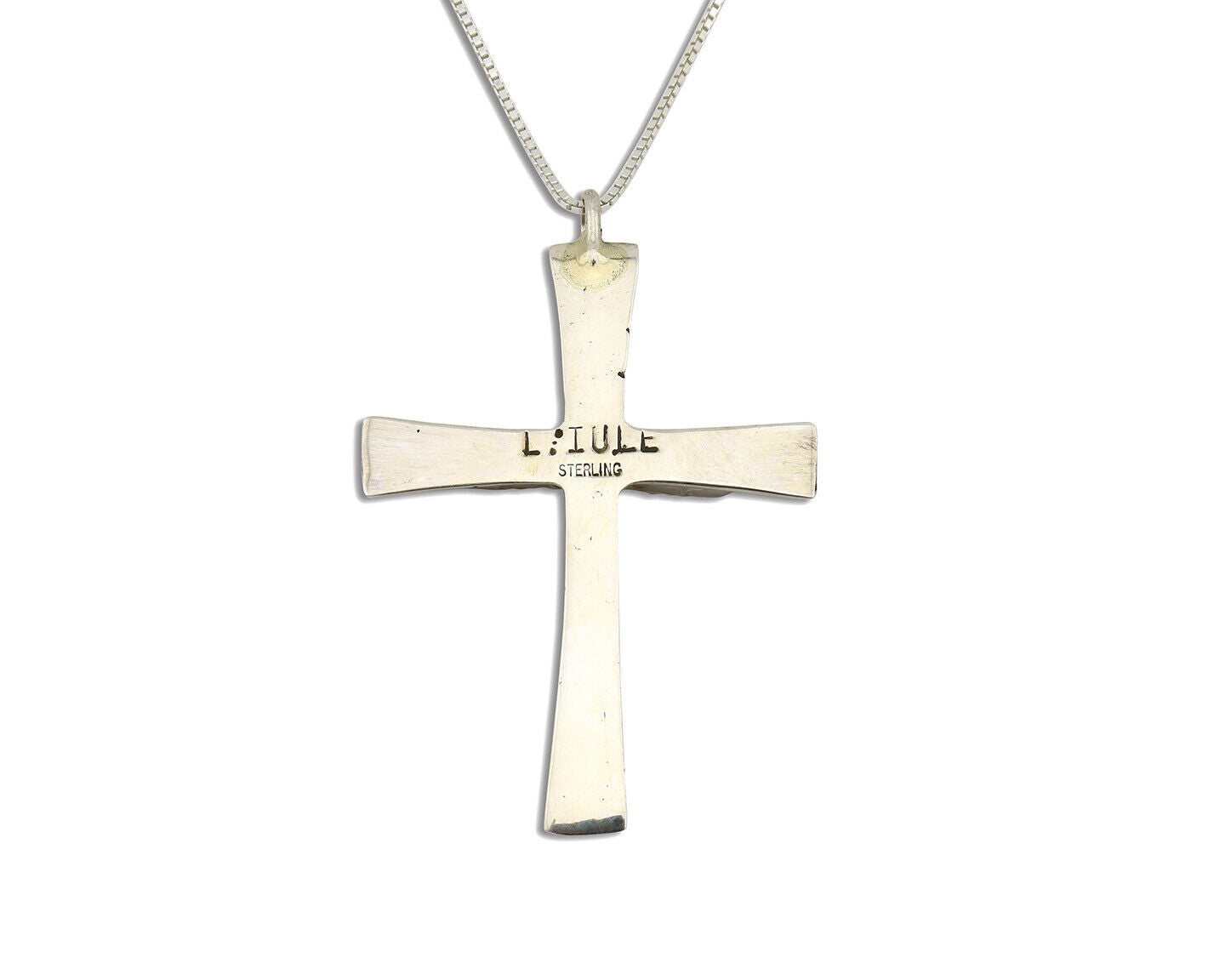 Zuni Handmade Cross Necklace 925 Silver Natural Gemstone Signed L. IULE C.80's