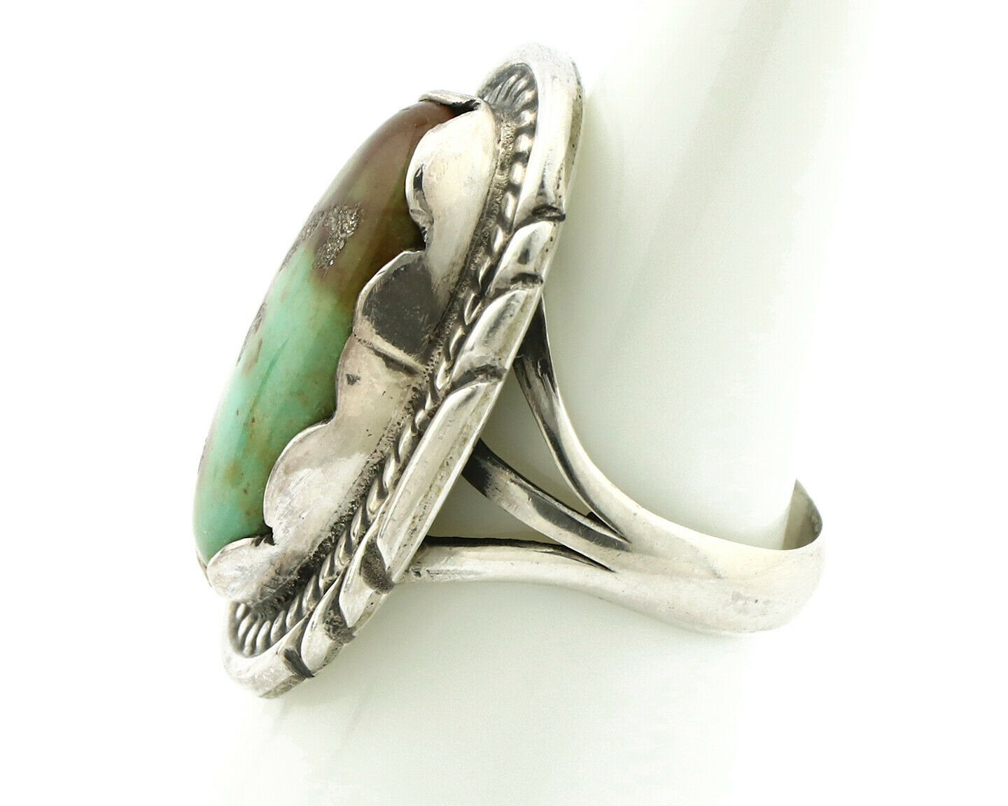 Navajo Ring .925 Silver Natural Green Turquoise Signed Apache C.80's