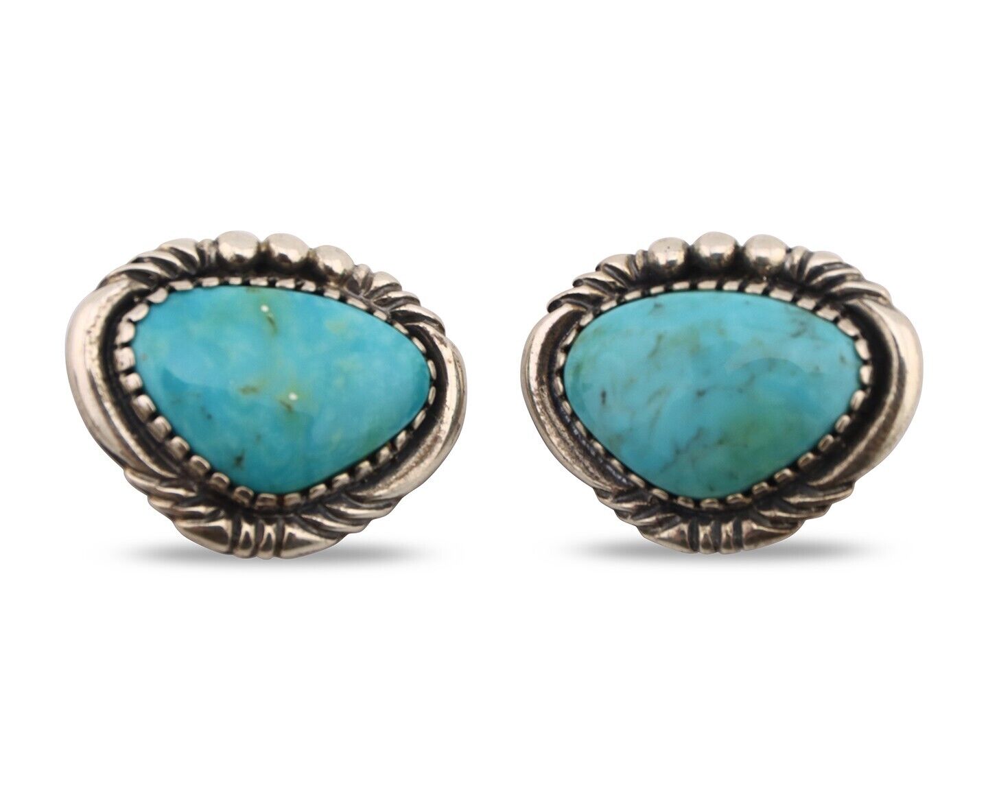 Navajo Earrings 925 Silver Natural Blue Turquoise Native American Artist C.90's