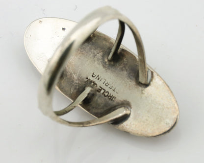 Navajo Ring 925 Silver Turquoise & Coral Signed Circle JW C.80s