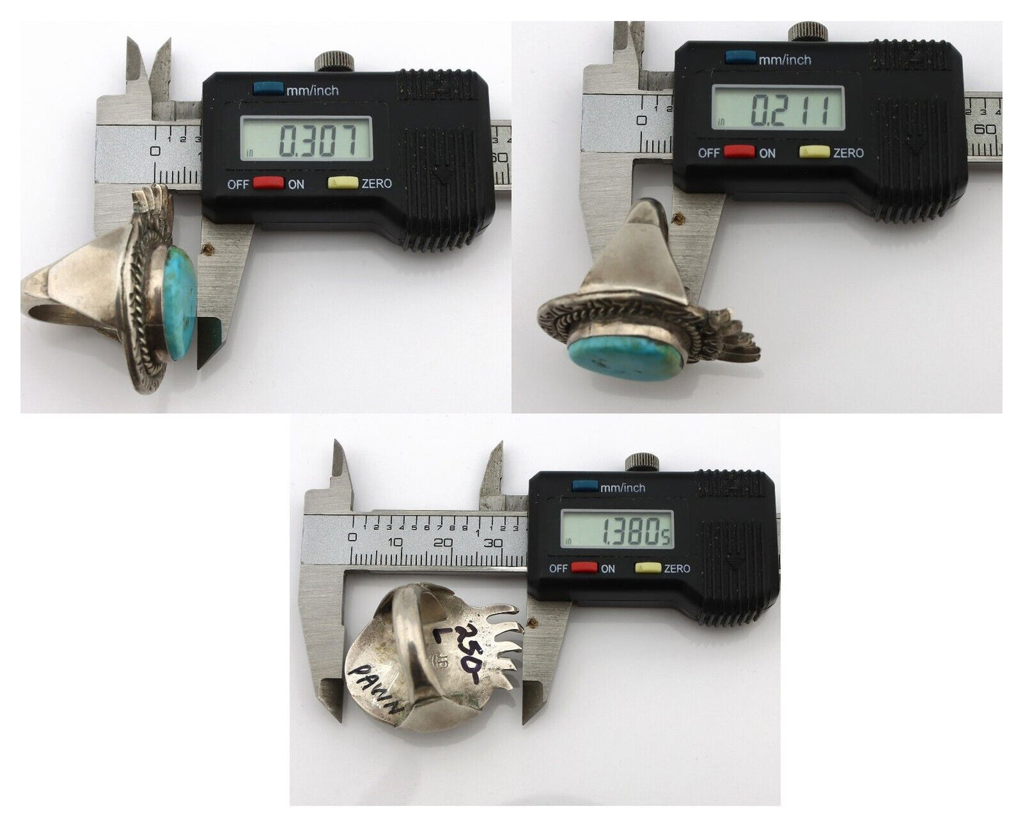 Navajo Ring 925 Silver Natural Mined Blue Turquoise Signed JD C.80's