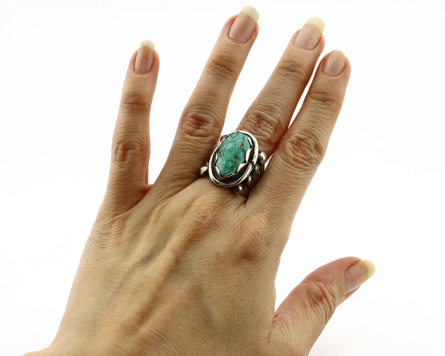 Navajo Ring .925 Silver Morenci Turquoise Native American Artist C80s