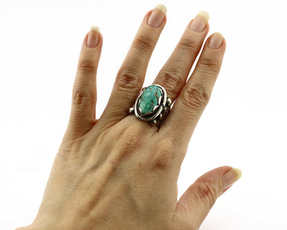 Navajo Ring .925 Silver Morenci Turquoise Native American Artist C80s