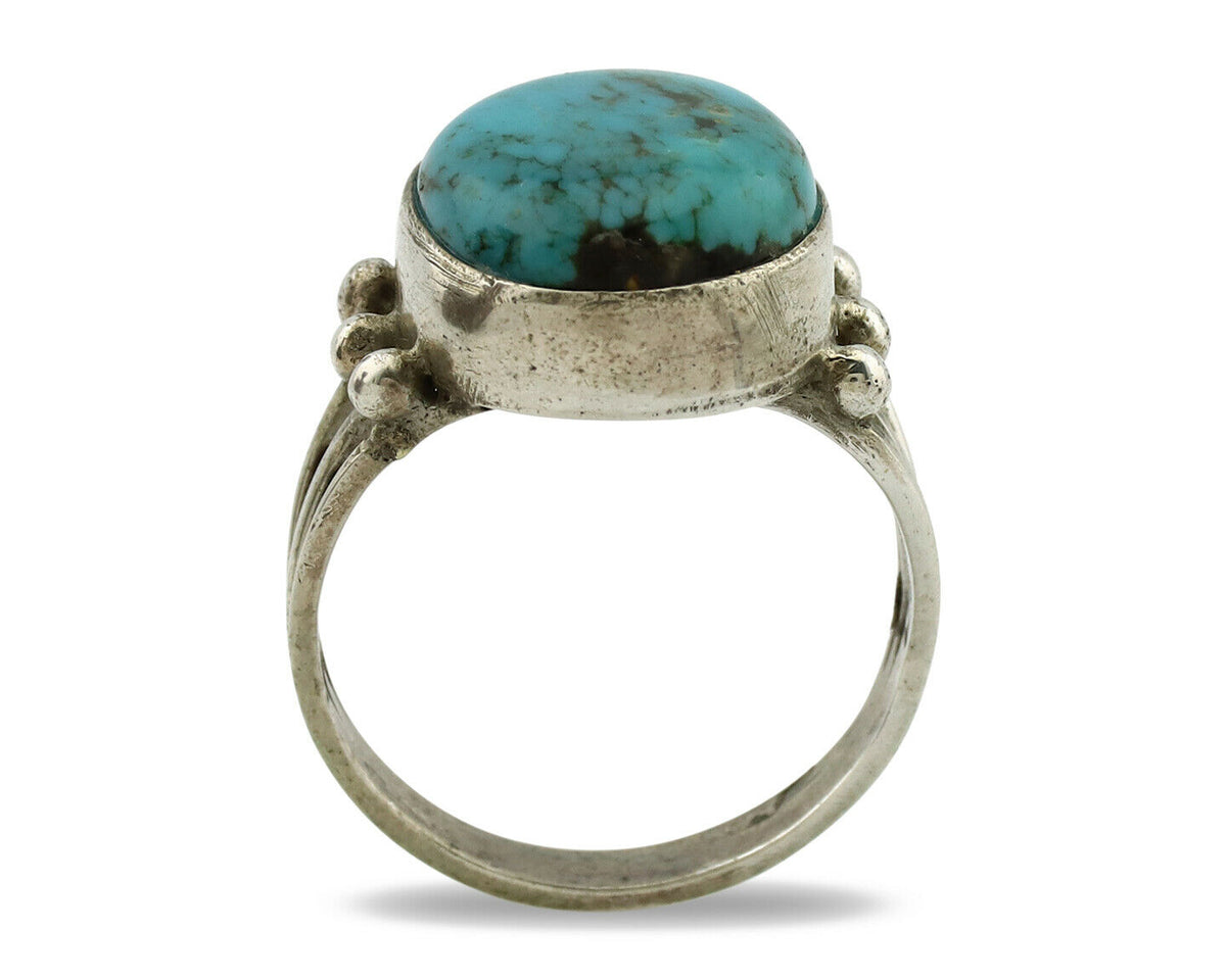 Navajo Ring .925 Silver Kingman Turquoise Native American Artist C.1980's