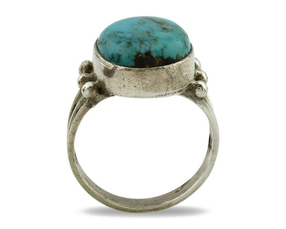 Navajo Ring .925 Silver Kingman Turquoise Native American Artist C.1980's
