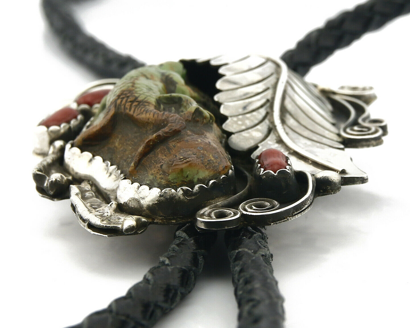 Navajo Turquoise Bolo Tie .925 Silver Handmade C.80's Turquoise Signed Gomez