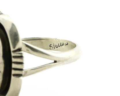 Navajo Ring .925 Silver Blue Gem Turquoise Handmade Native American Artist C80s