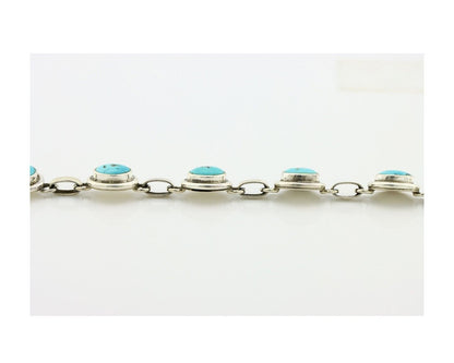 Navajo Link Bracelet .925 Silver Blue Turquoise Native American Artist C.80's