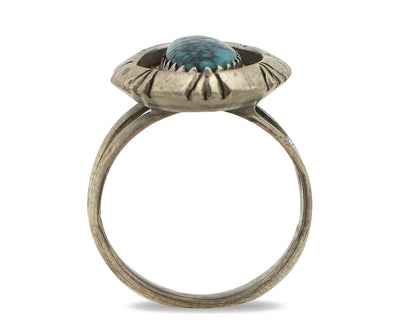 Navajo Ring 925 Silver Natural Black Spiderweb Turquoise Native Artist C.80's