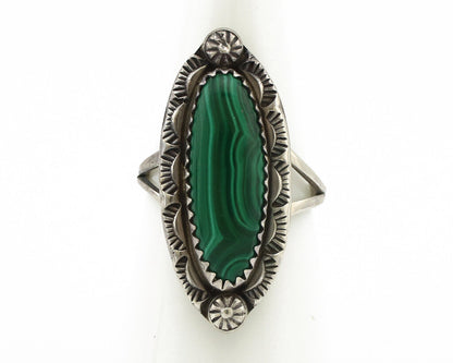 Navajo Ring 925 Silver Natural Malachite Artist Native American Signed H C.80's