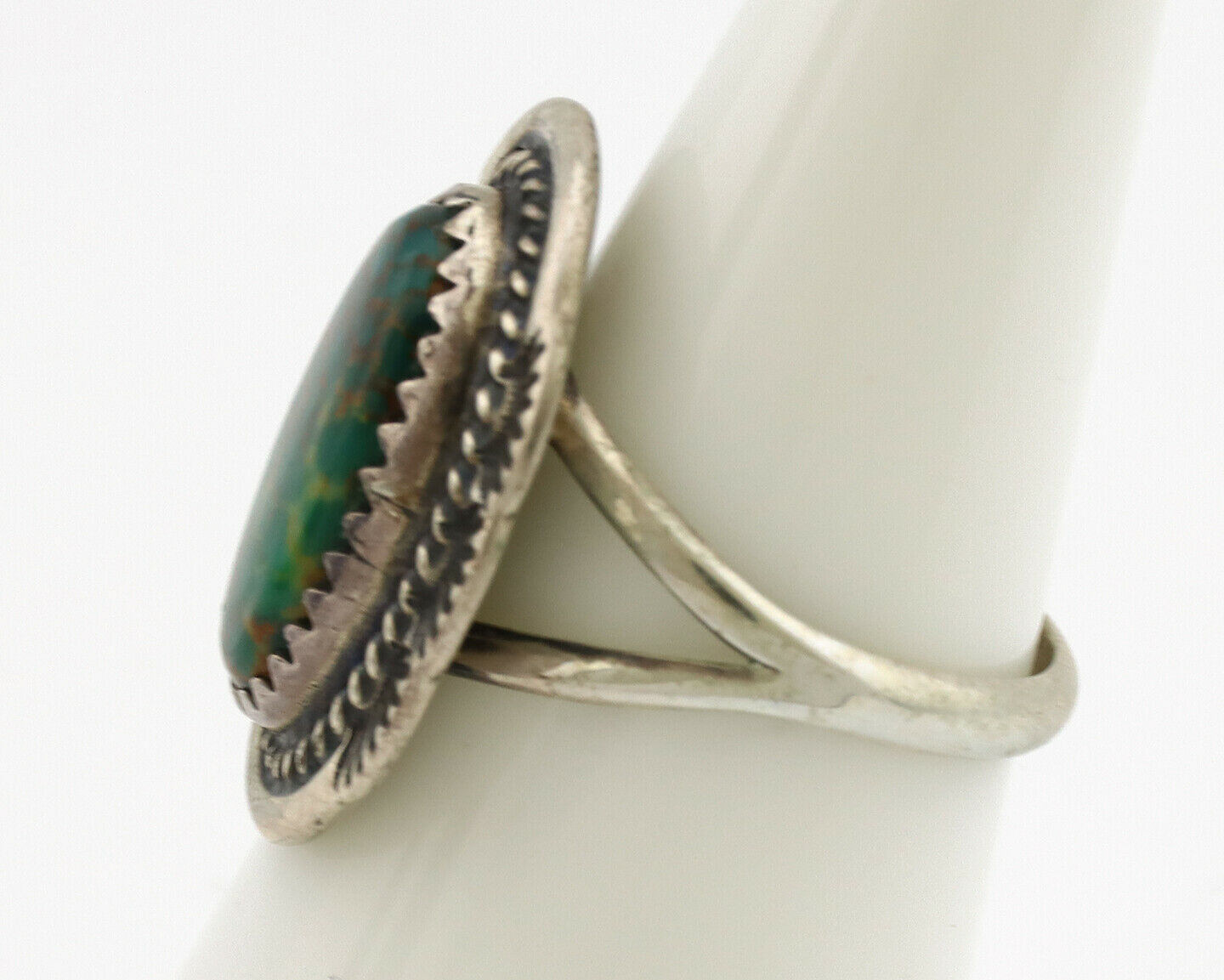 Navajo Ring .925 Silver Green Turquoise Native American Artist C.1980's