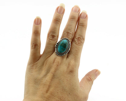 Navajo Ring .925 Silver Kingman Turquoise Native American Artist C.1980's