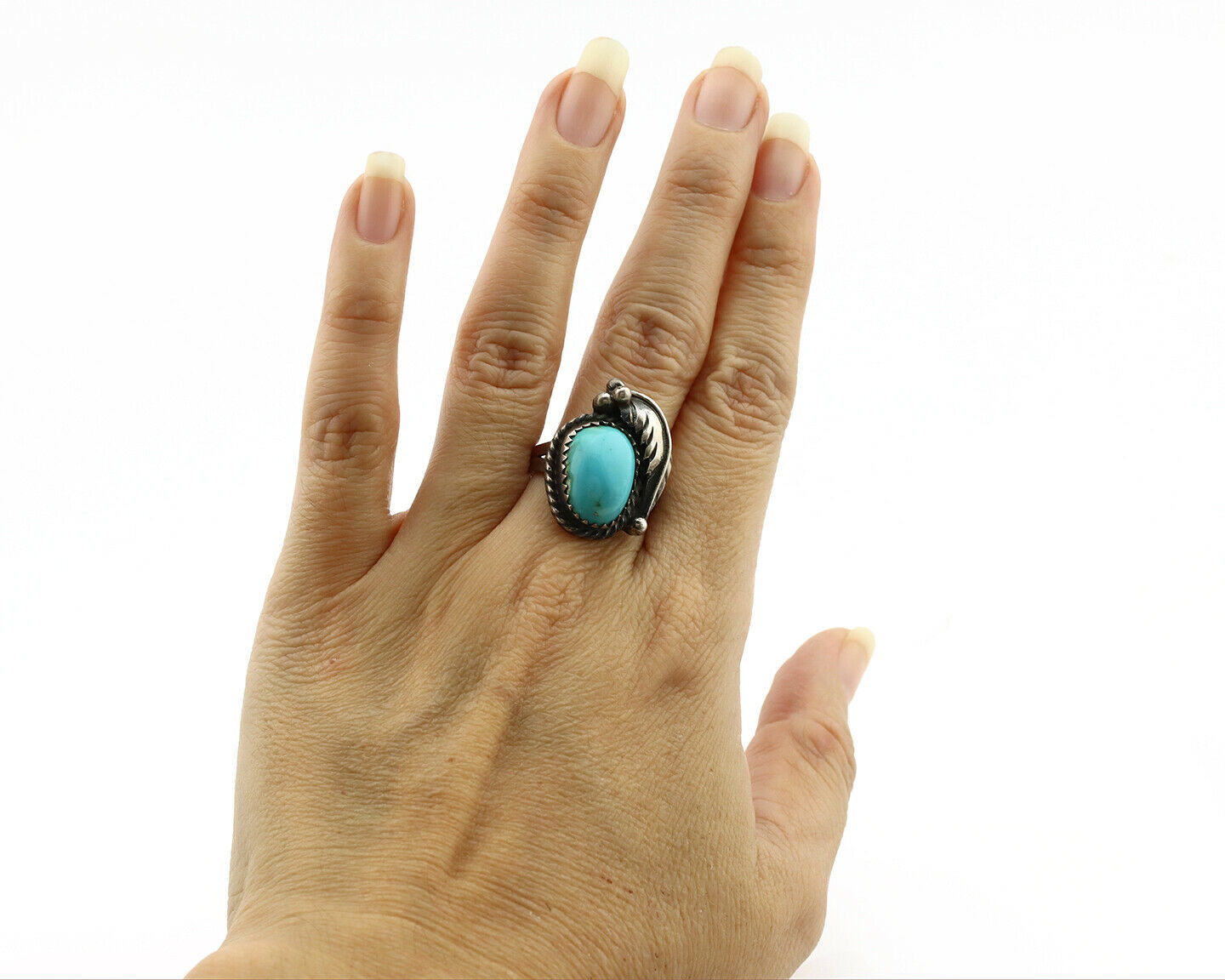 Navajo Ring .925 Silver Blue Turquoise Native American Artist C.1980's