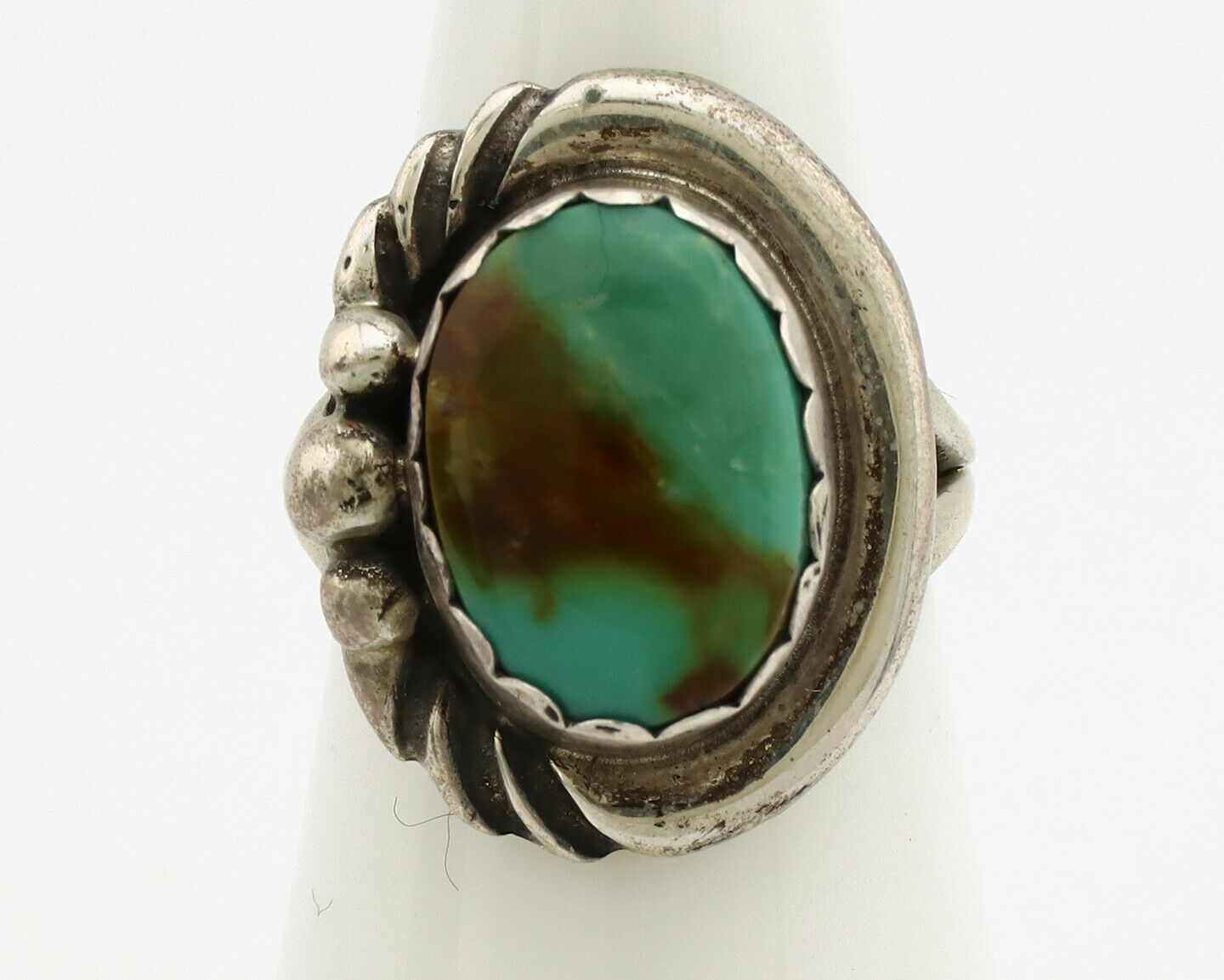 Navajo Ring .925 Silver Kingman Turquoise Native American Artist C.1980's