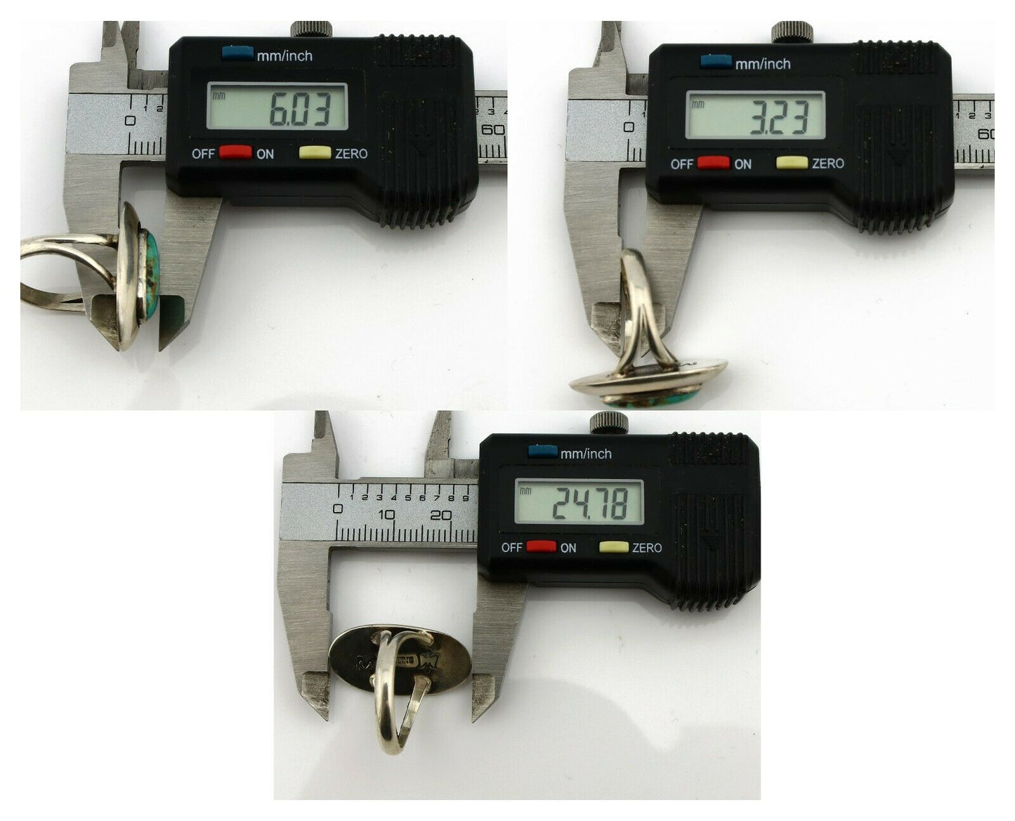 Navajo Shadow Box Ring .925 Silver Blue Turquoise Signed M Montoya C80s