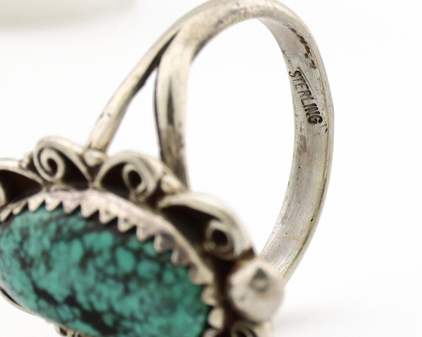 Navajo Ring .925 Silver Spiderweb Turquoise Artist Signed TALHAT C.80's