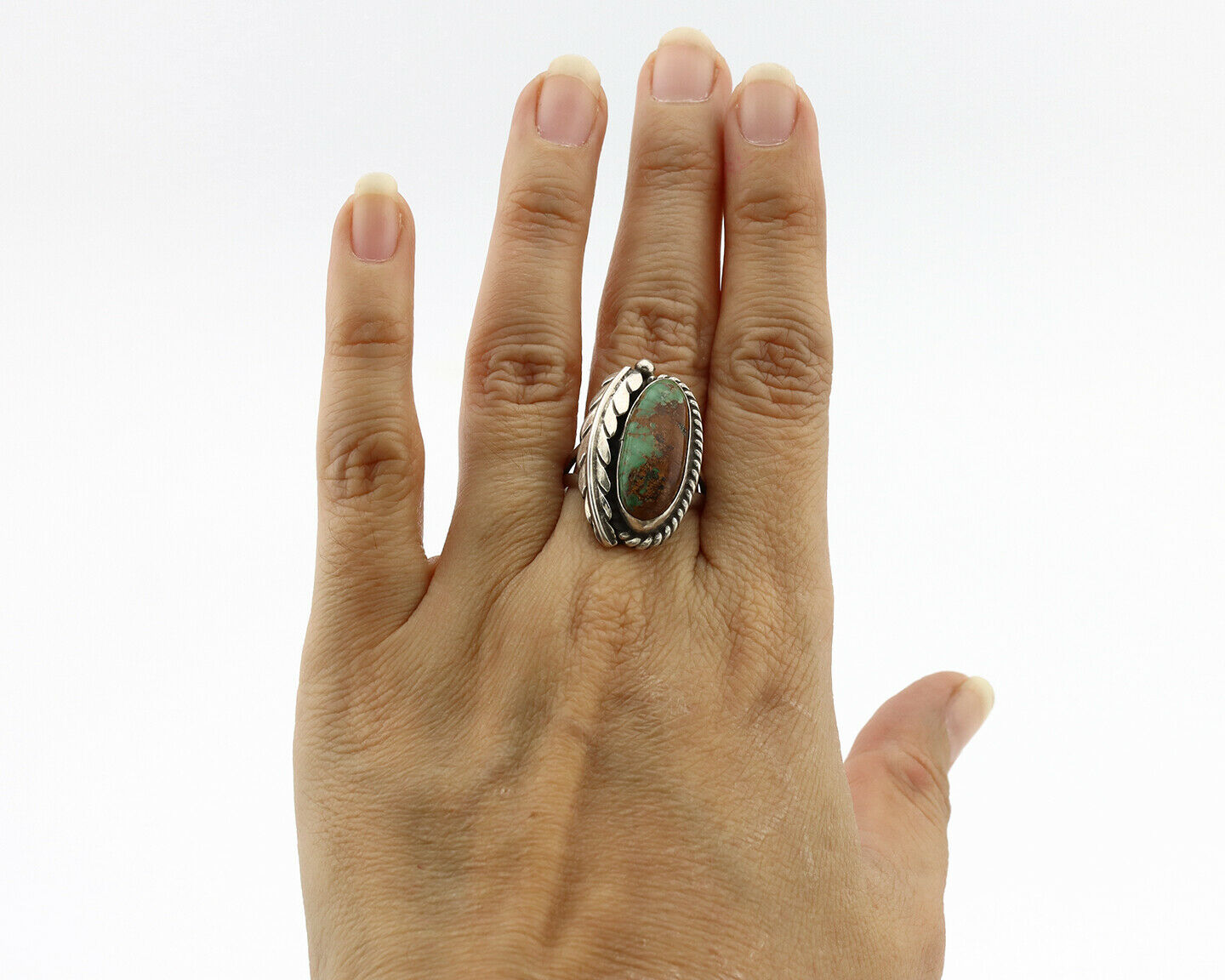 Navajo Ring .925 Silver Manassas Turquoise Signed Native Artist C.80's