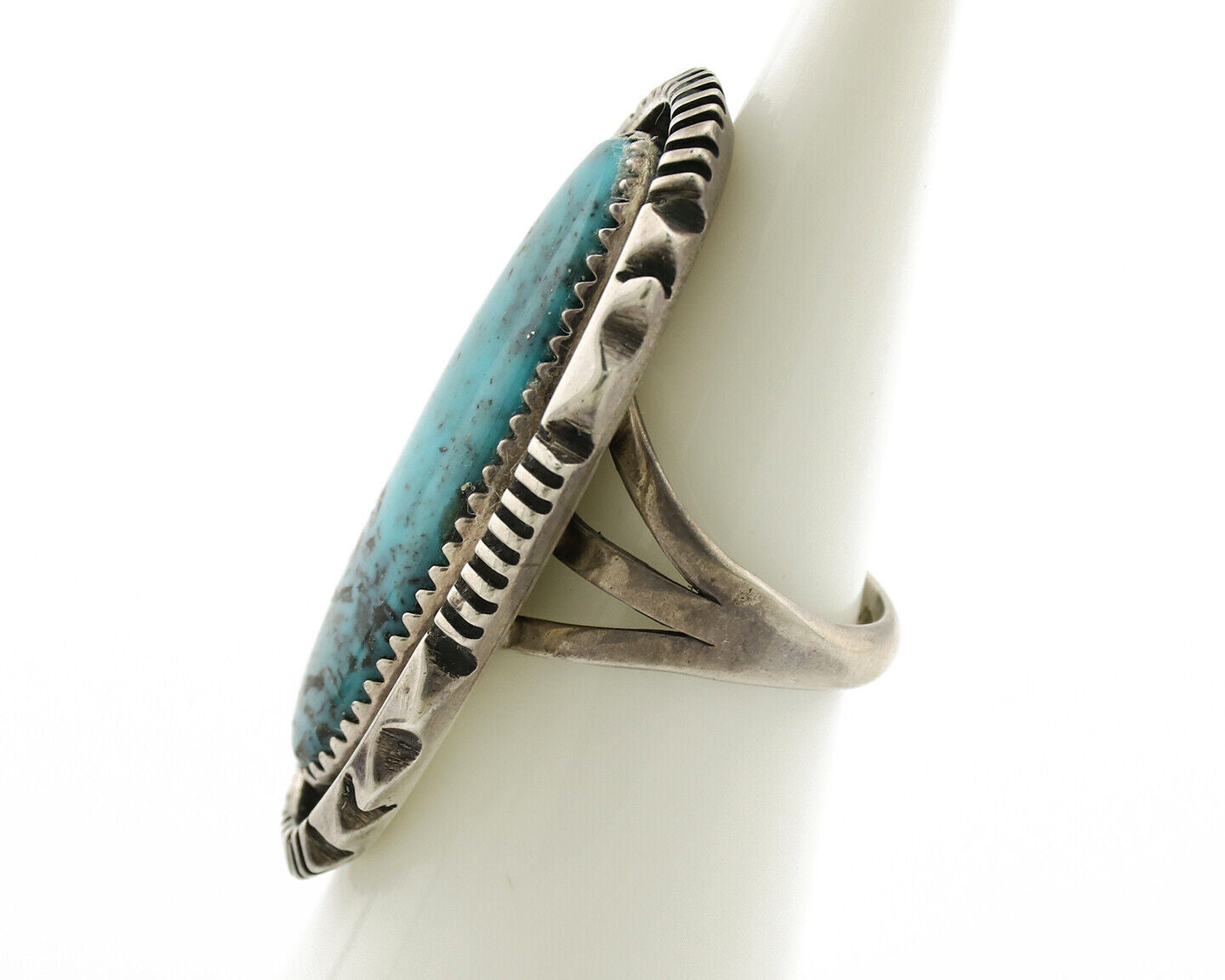 Navajo Ring .925 Silver Spiderweb Turquoise Artist Signed Begay C.1980's