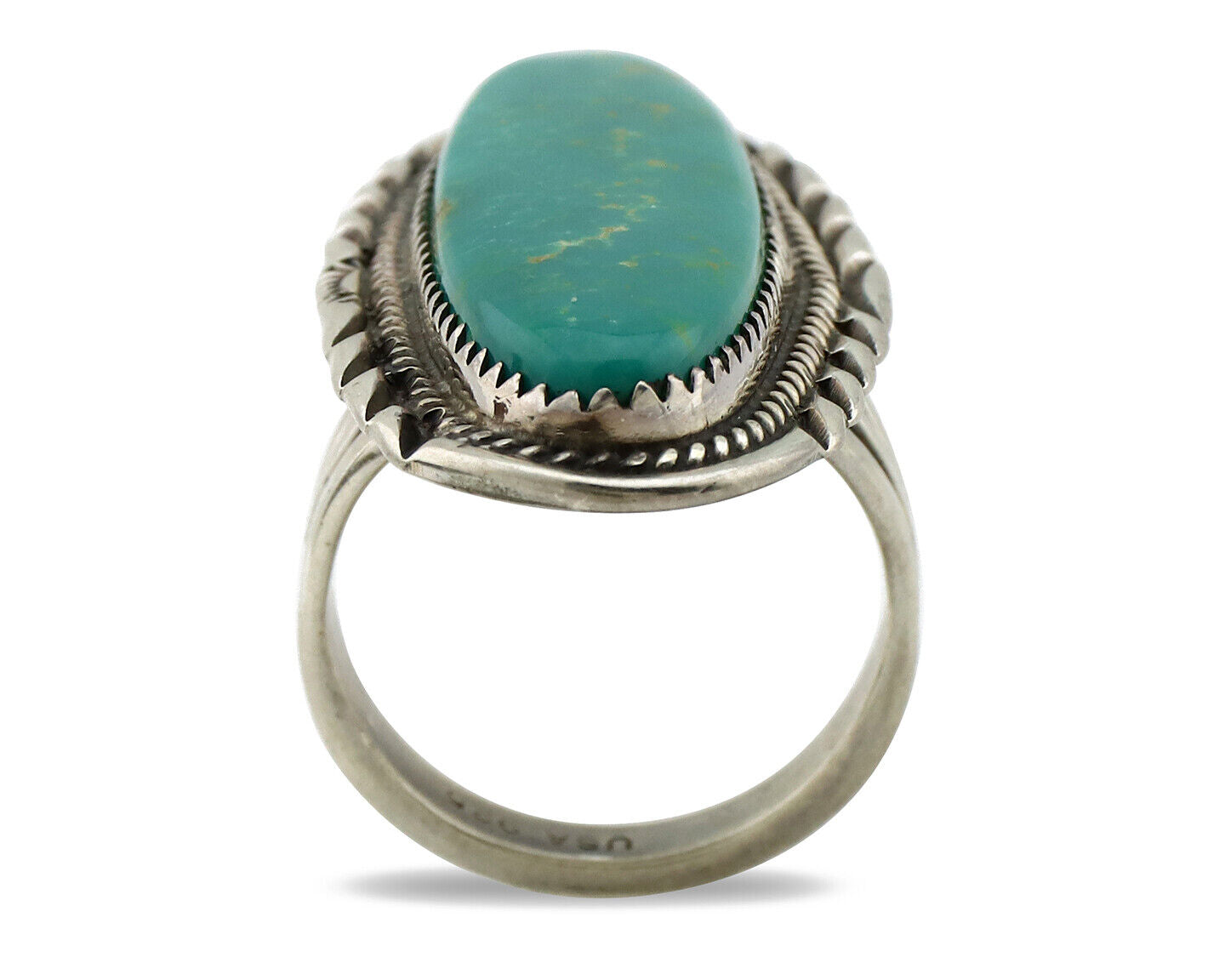 Navajo Ring 925 Silver Natural Blue Turquoise Artist Signed USA C.80's