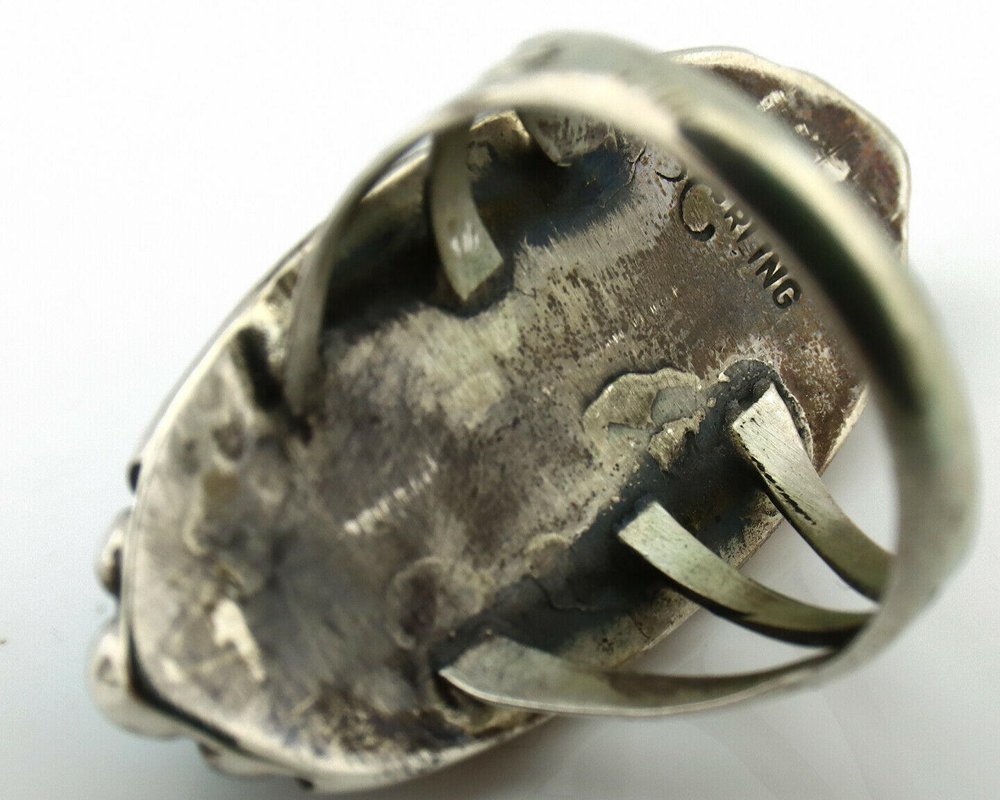 Navajo Ring .925 Silver Natural Blue Turquoise Artist Signed SC C.80's