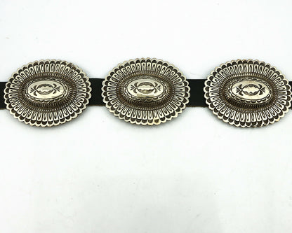 Navajo Concho Belt .925 Silver Hand Stamped Artist Signed TC C.80's