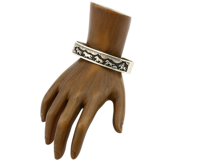 Navajo Bracelet .925 Silver Hand Stamped Overlay Signed HY C.80's