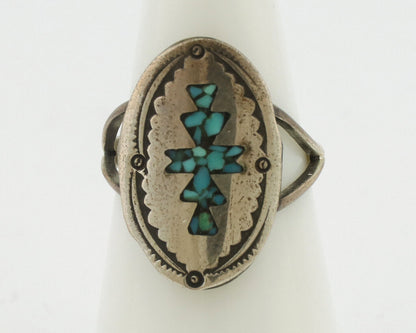 Navajo Ring 925 Silver Chip Inlay Turquoise Artist Signed NAKAI C.80's
